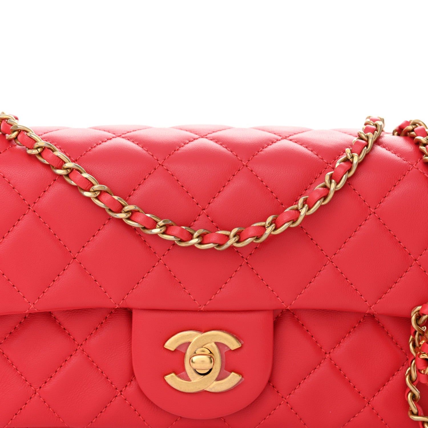 Lambskin Quilted Mini Rectangular Pearl Crush Flap Red