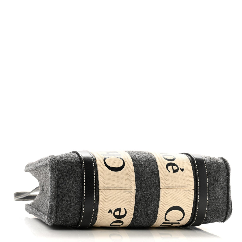 Felt Calfskin Small Woody Ribbon Tote With Strap Cashmere Grey