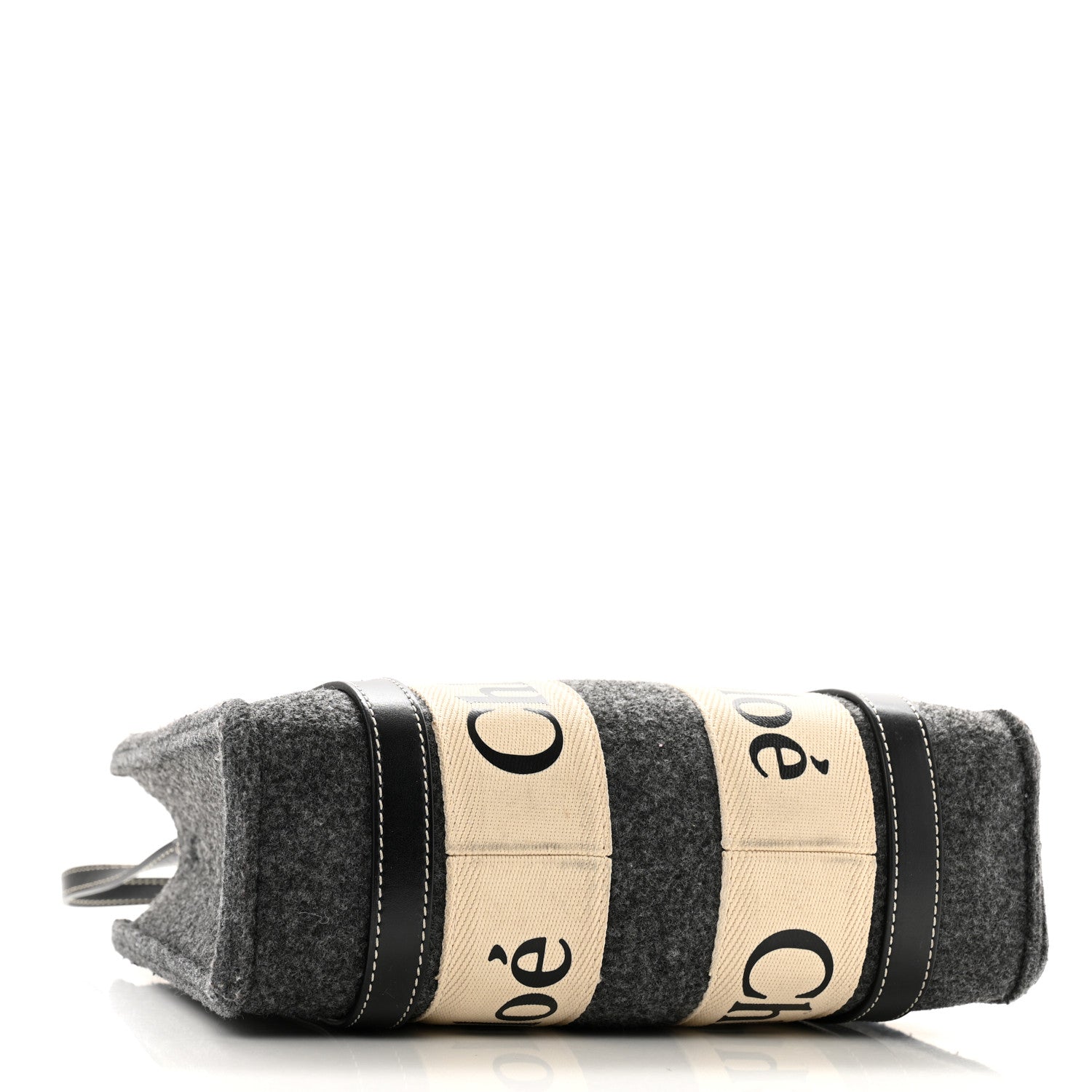 Felt Calfskin Small Woody Ribbon Tote With Strap Cashmere Grey