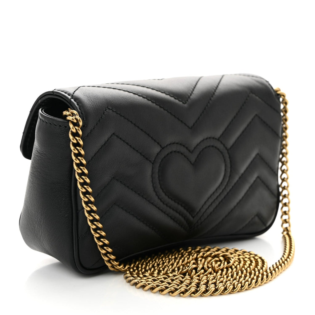Calfskin Matelasse Super Mini GG Marmont Shoulder Bag Black