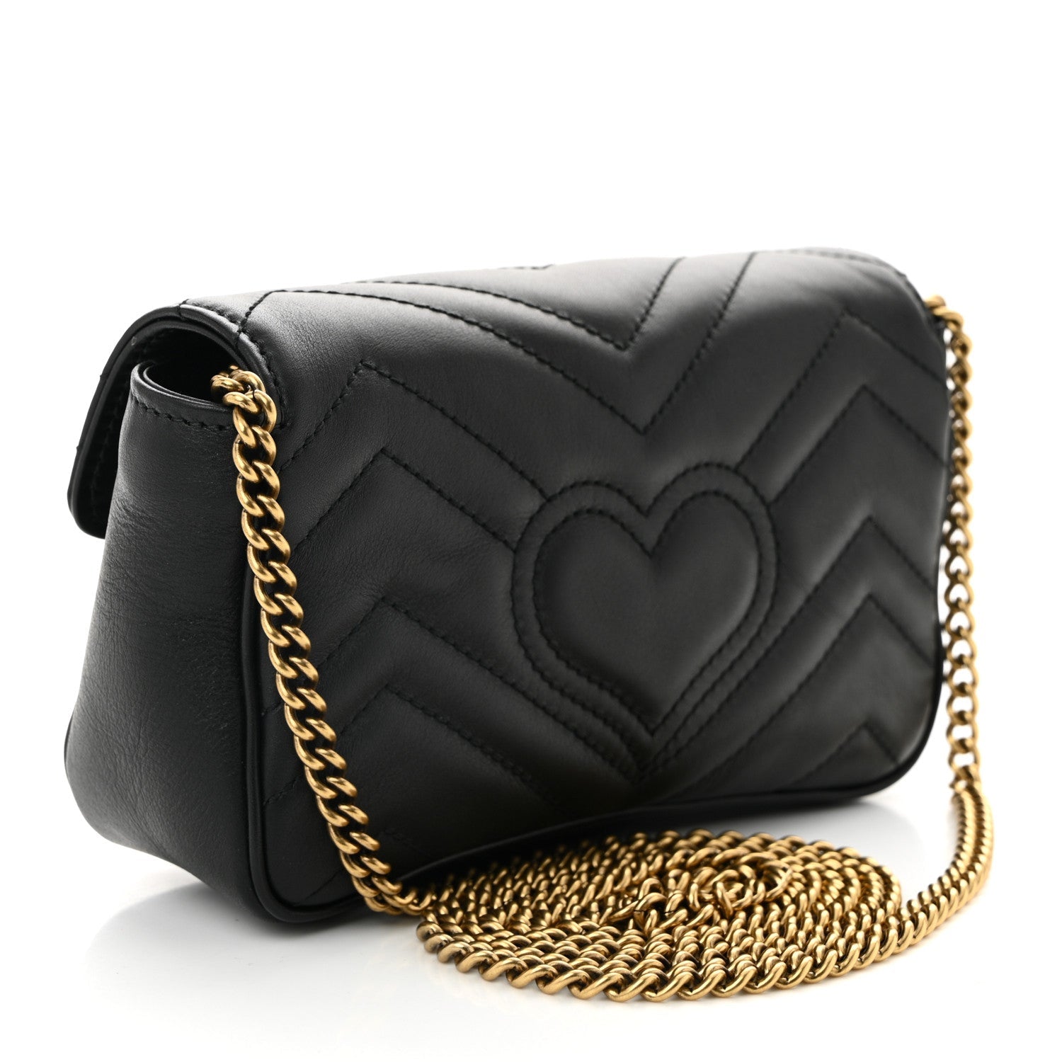 Calfskin Matelasse Super Mini GG Marmont Shoulder Bag Black