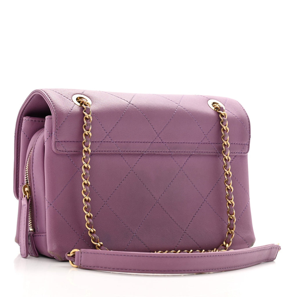 Lambskin Sleek And Chic Flap Purple