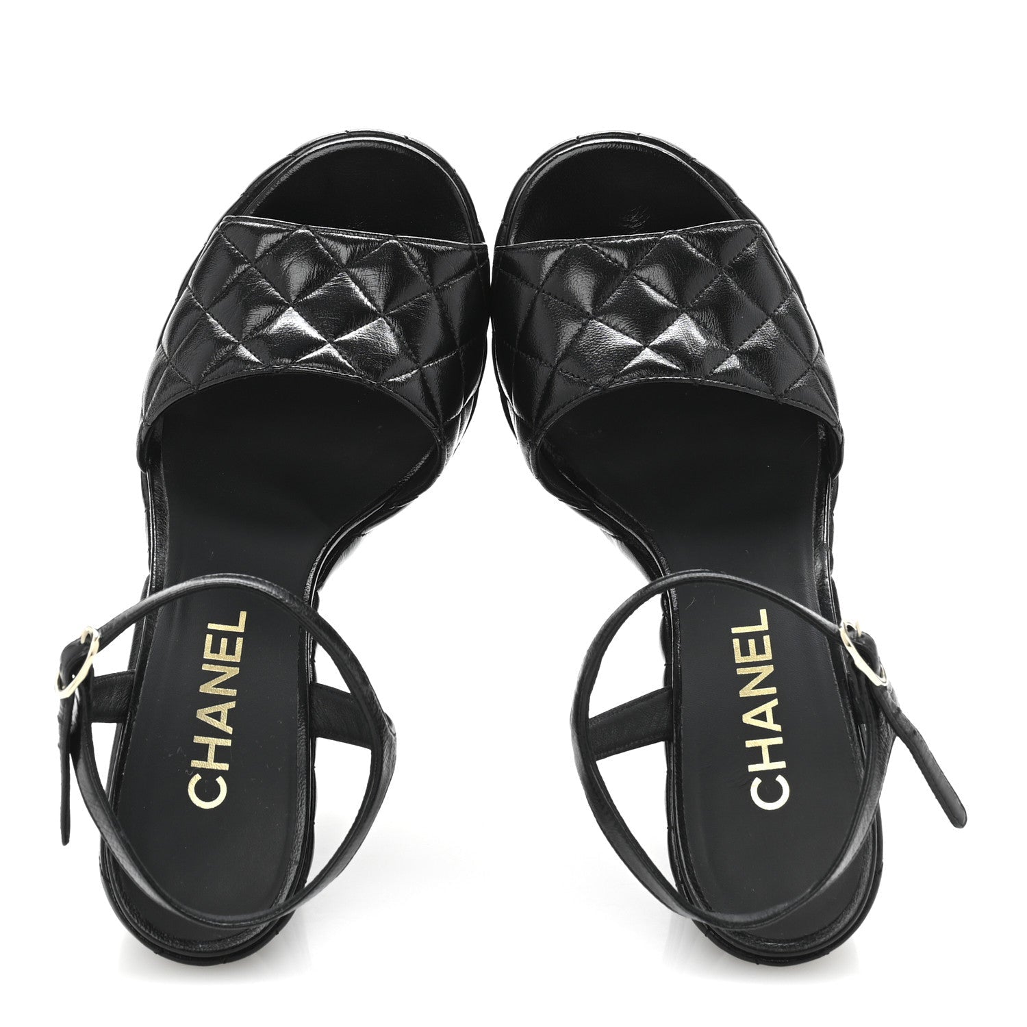 Shiny Lambskin Quilted Platform Sandals 38.5 Black