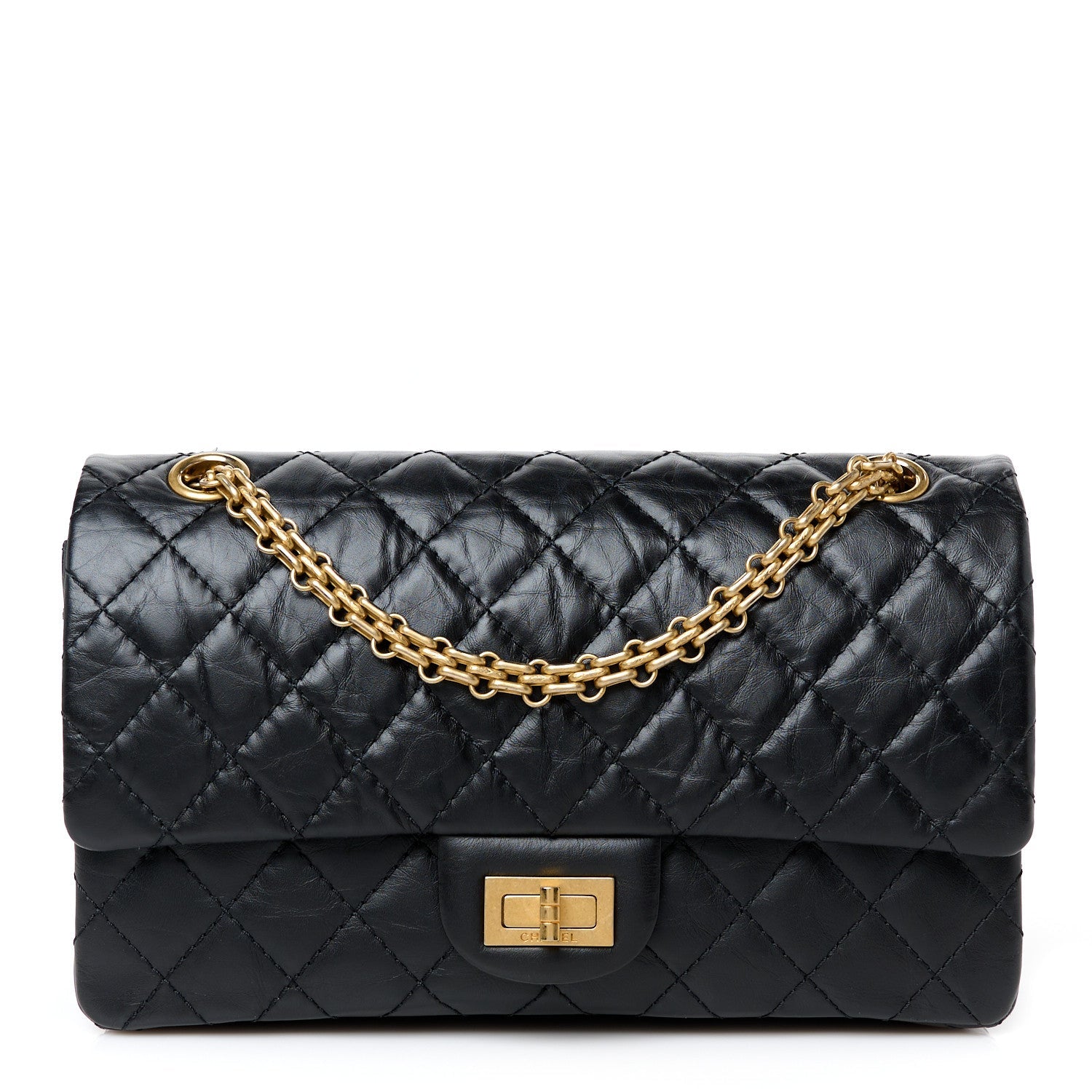 Aged Calfskin Quilted 2.55 Reissue 225 Flap Black