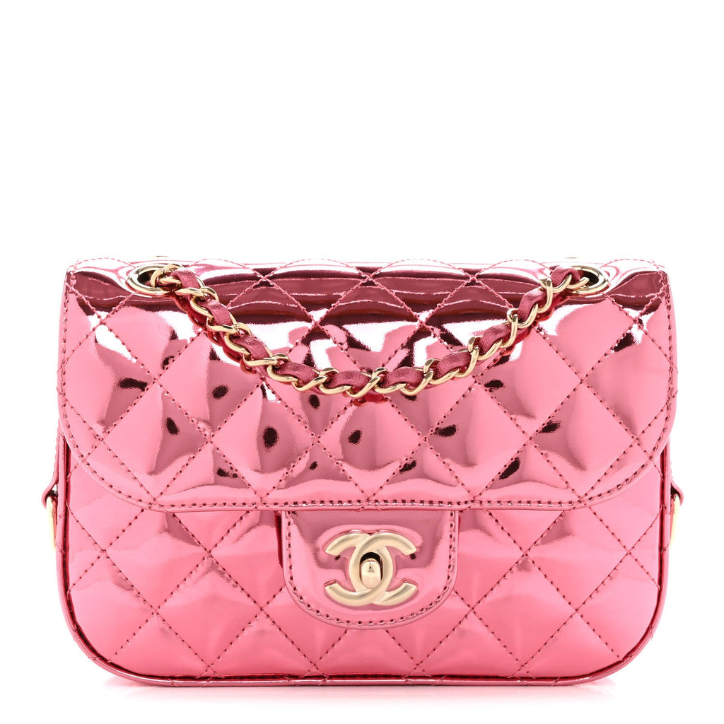 Mirror Calfskin Metallic Lambskin Quilted Hollywood Boulevard Mini Flap With Star Coin Purse Pink