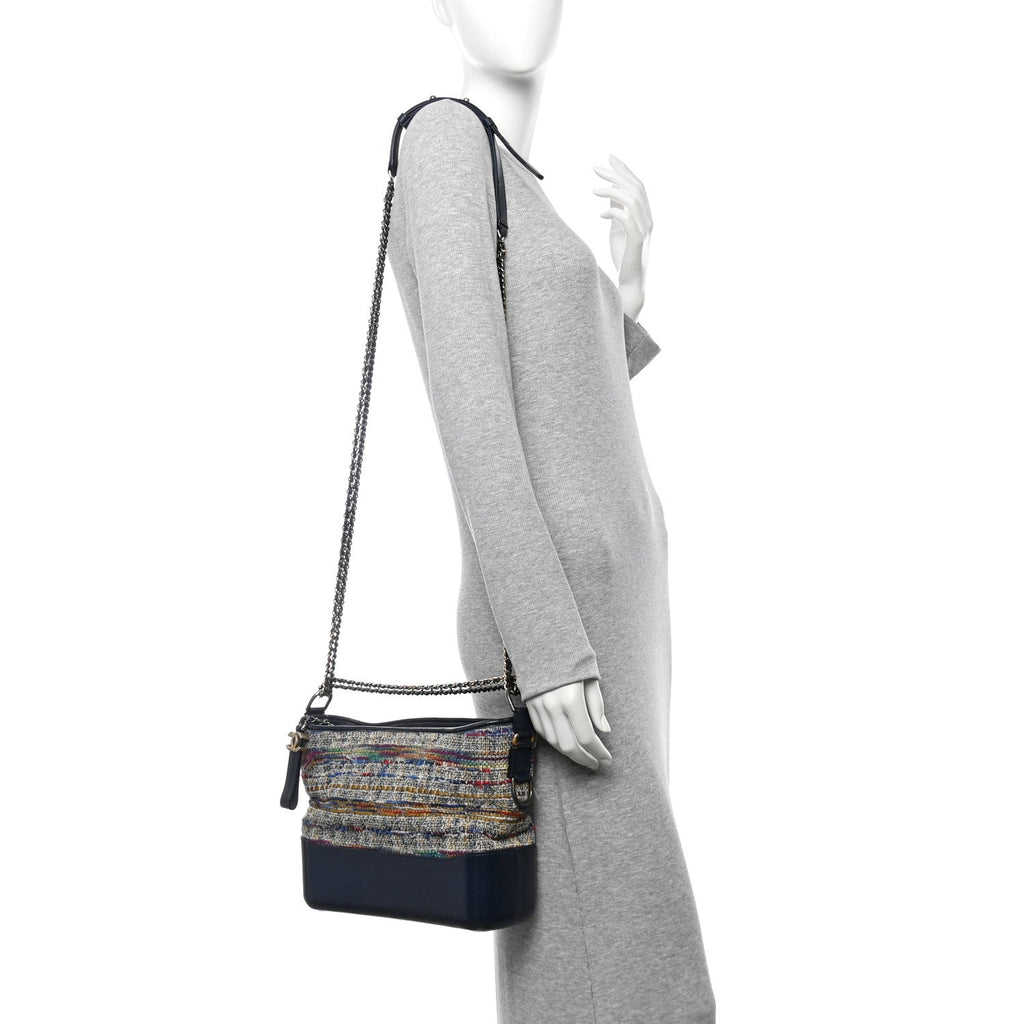 Tweed Calfskin Quilted Medium Gabrielle Hobo Navy