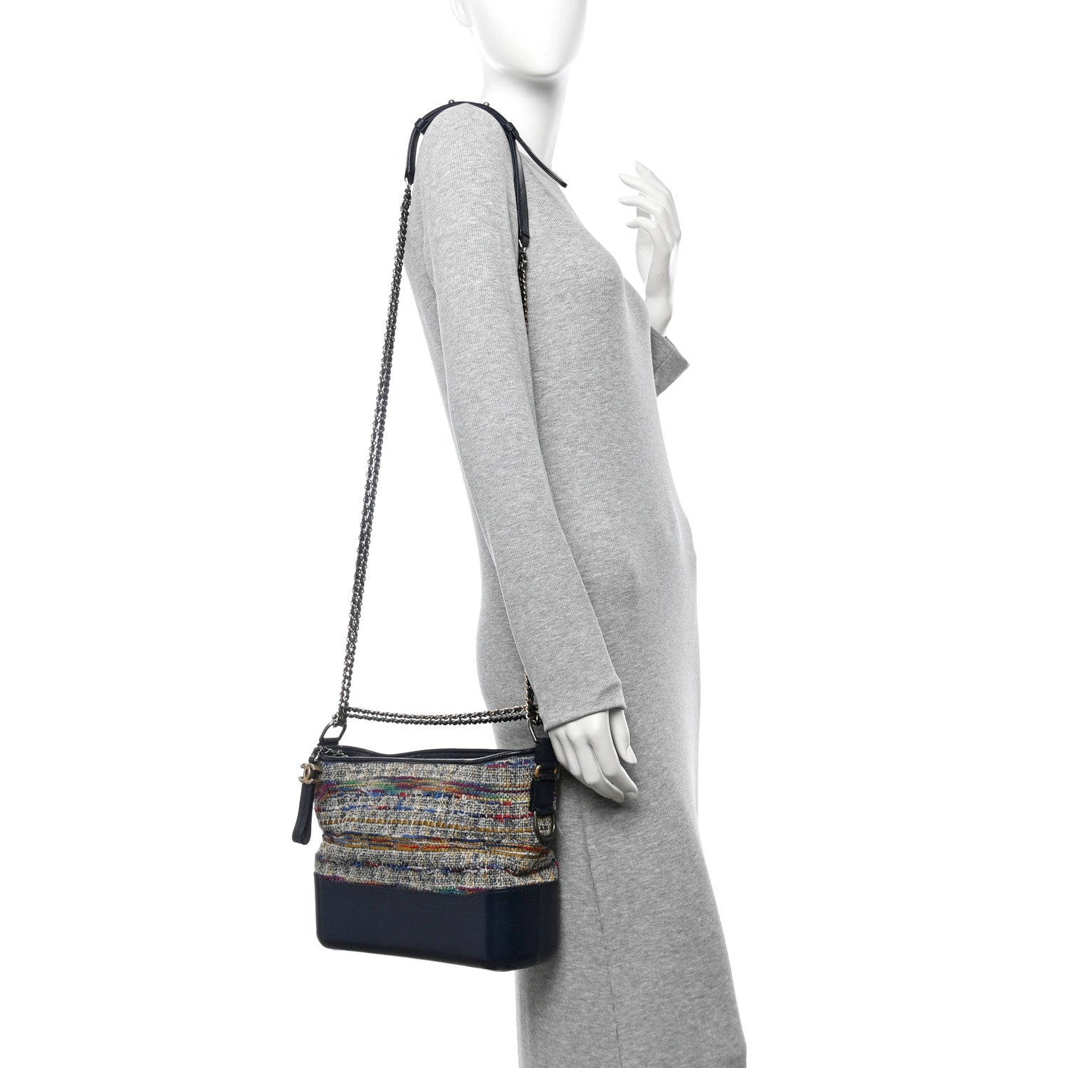 Tweed Calfskin Quilted Medium Gabrielle Hobo Navy