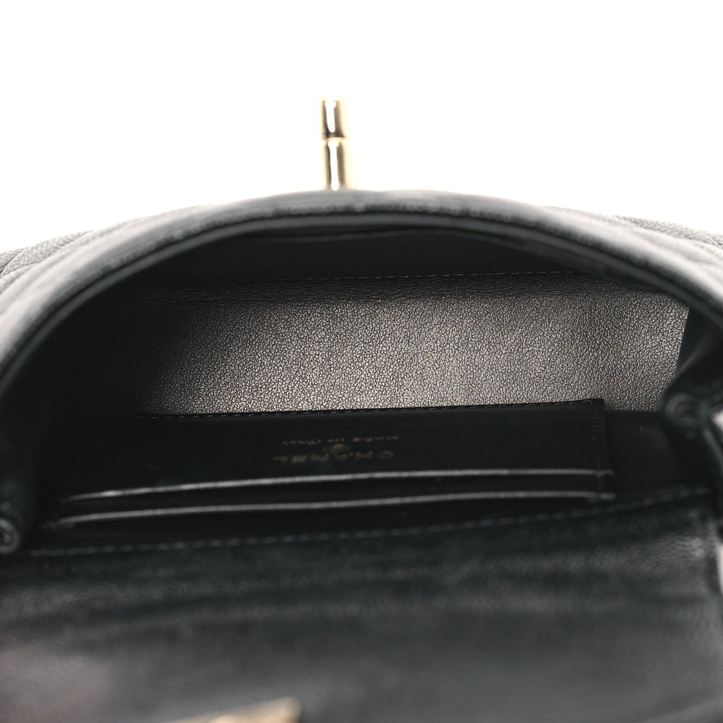 Caviar Quilted Coco Handle Clutch With Chain Black