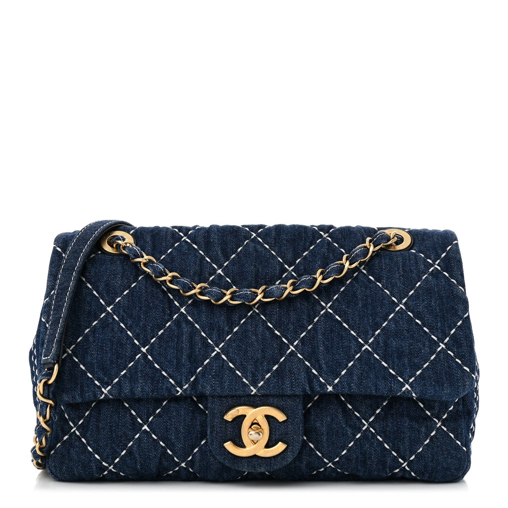 Denim Quilted Medium Denim Trip Single Flap Blue