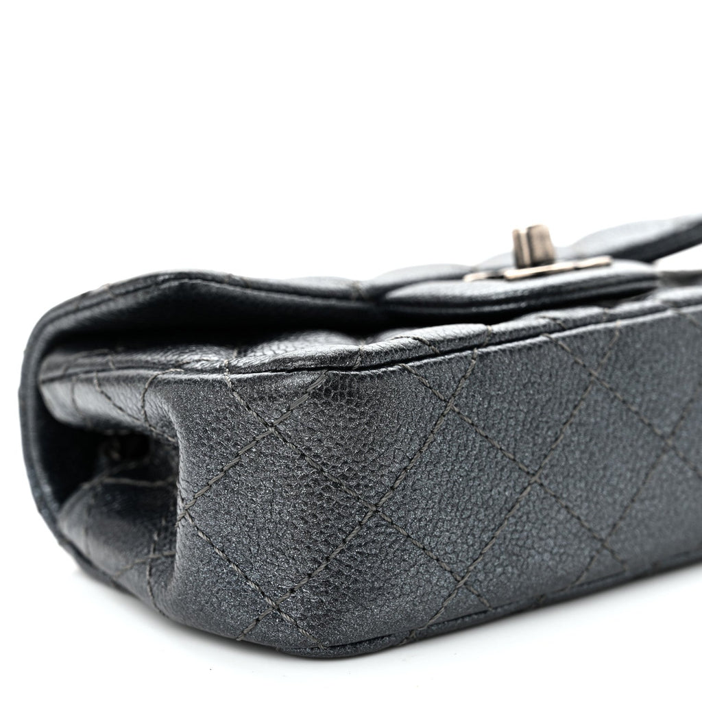 Metallic Caviar Quilted Extra Mini Flap Dark Grey