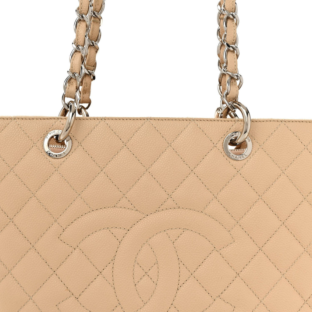 Caviar Quilted Grand Shopping Tote GST Beige