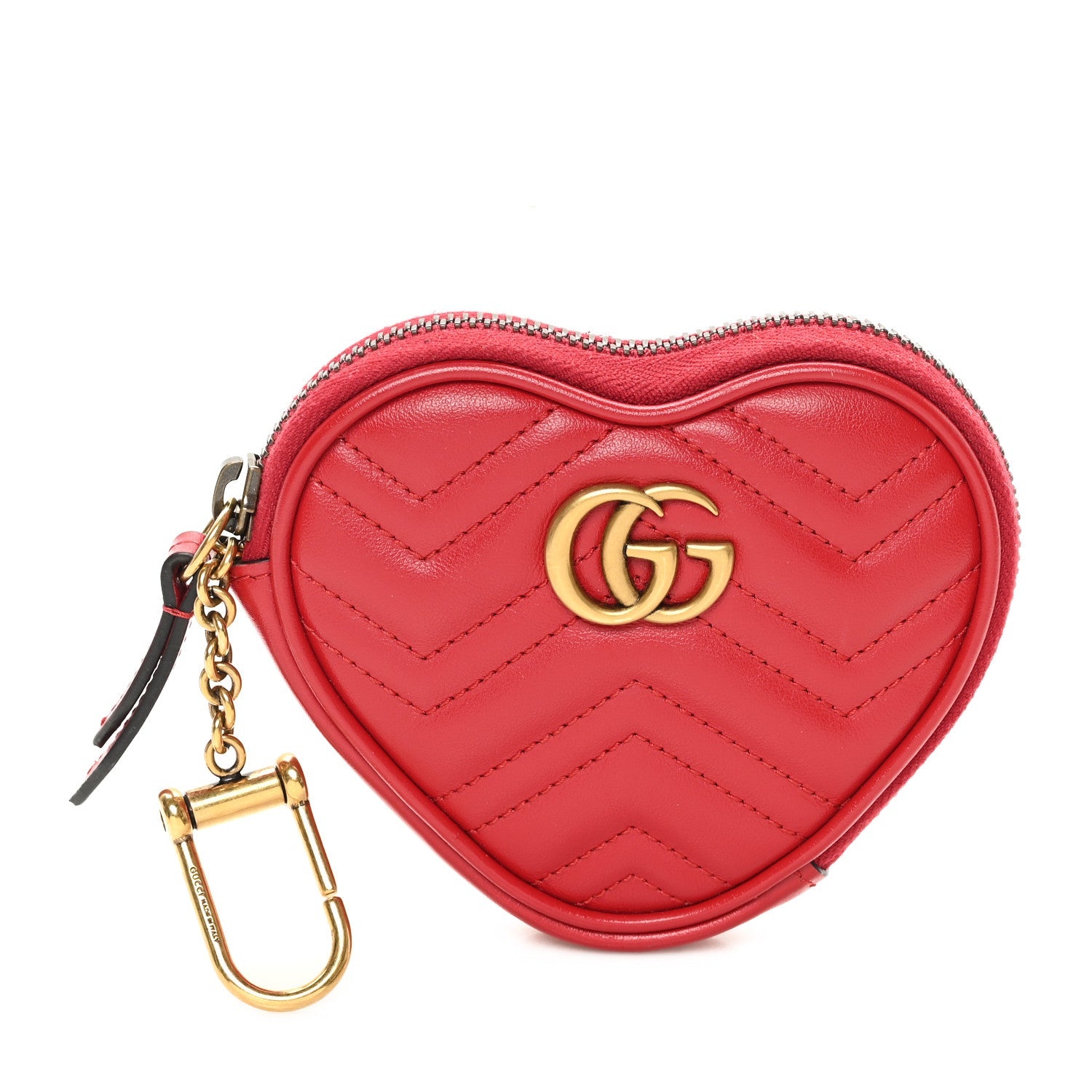 Calfskin Matelasse Chevron GG Marmont Heart Coin Purse Romantic Cerise