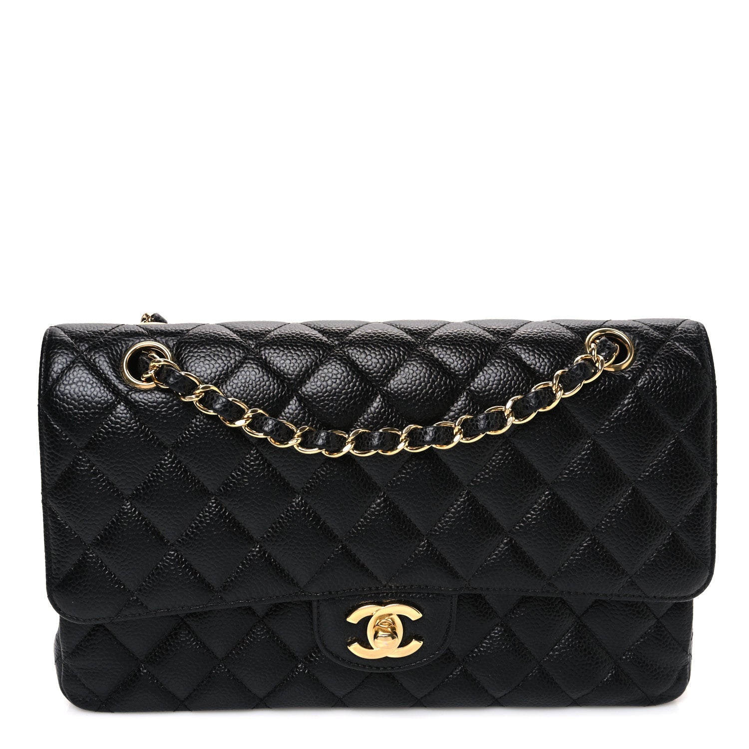 Caviar Quilted Medium Double Flap Black