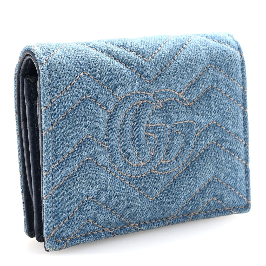 Denim Matelasse Pearly GG Marmont  Case Wallet Blue