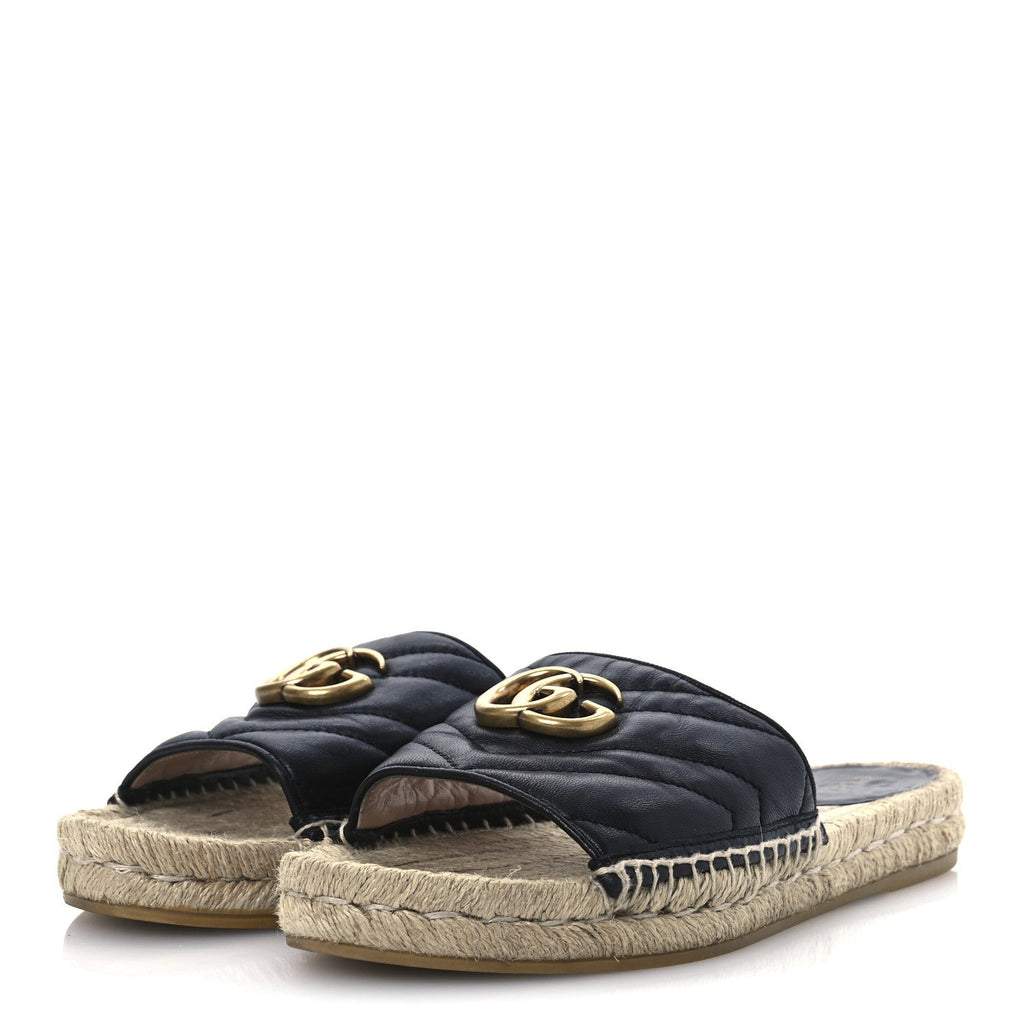 Nappa Matelasse GG Marmont Espadrille Slide Sandals 38 Black