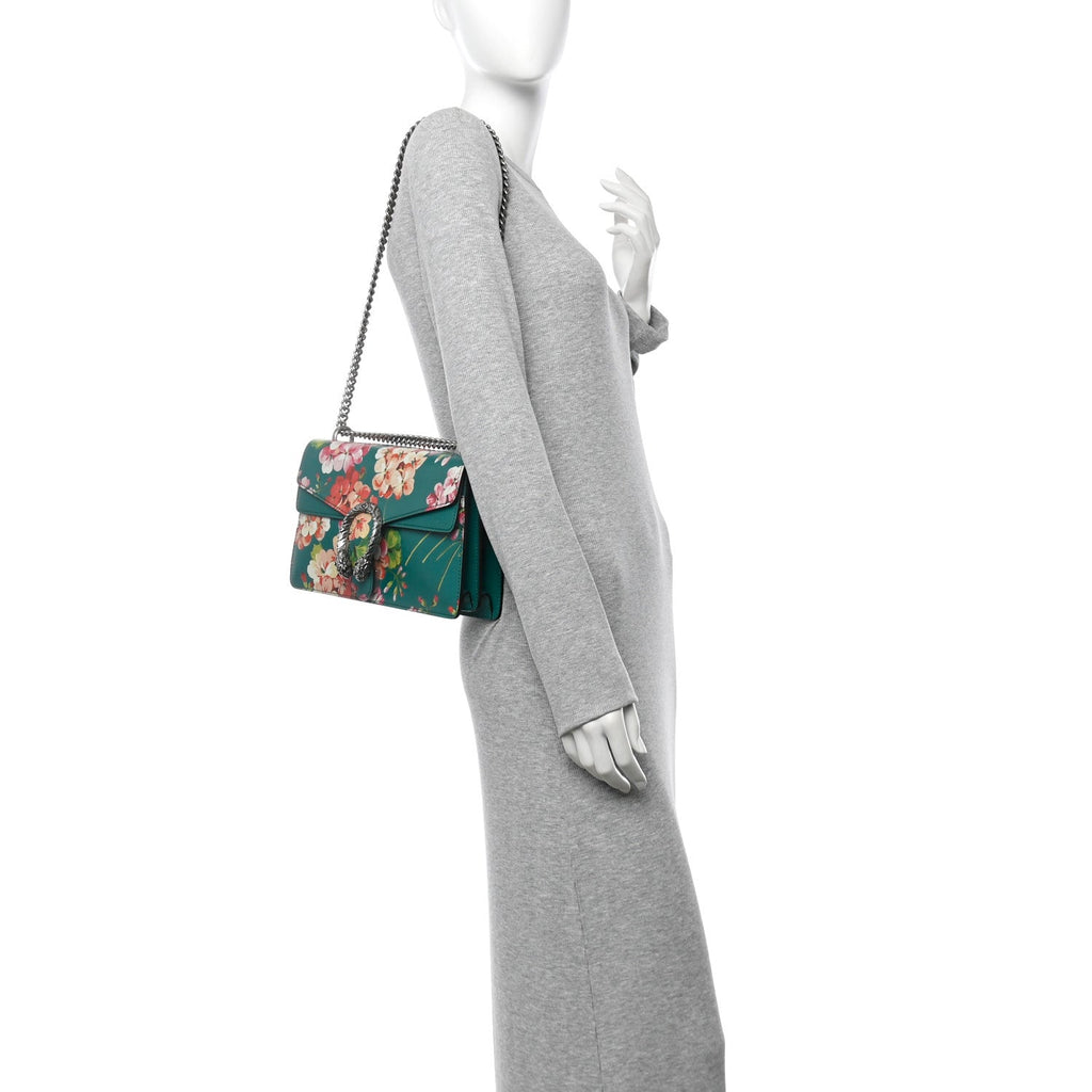 Calfskin Blooms Print Small Dionysus Shoulder Bag Bright Emerald Multicolor