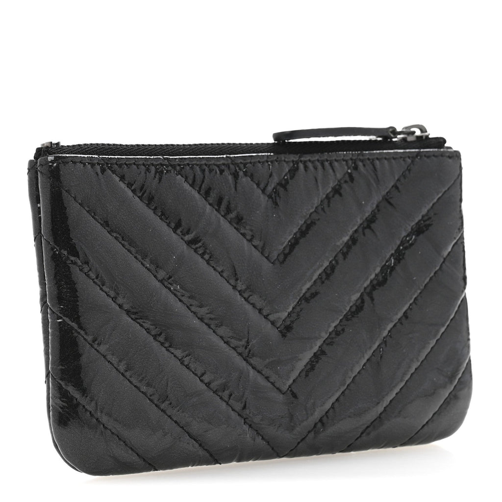 Patent Chevron Quilted Small Reissue Cosmetic Case So Black