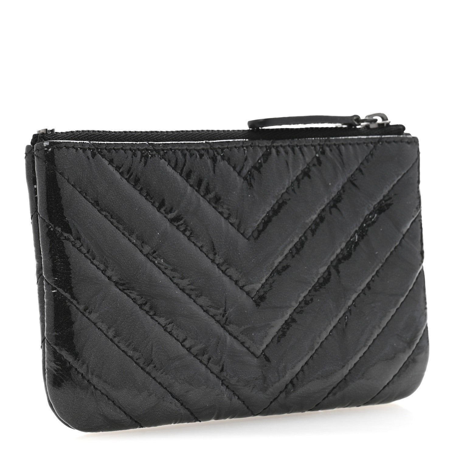 Patent Chevron Quilted Small Reissue Cosmetic Case So Black