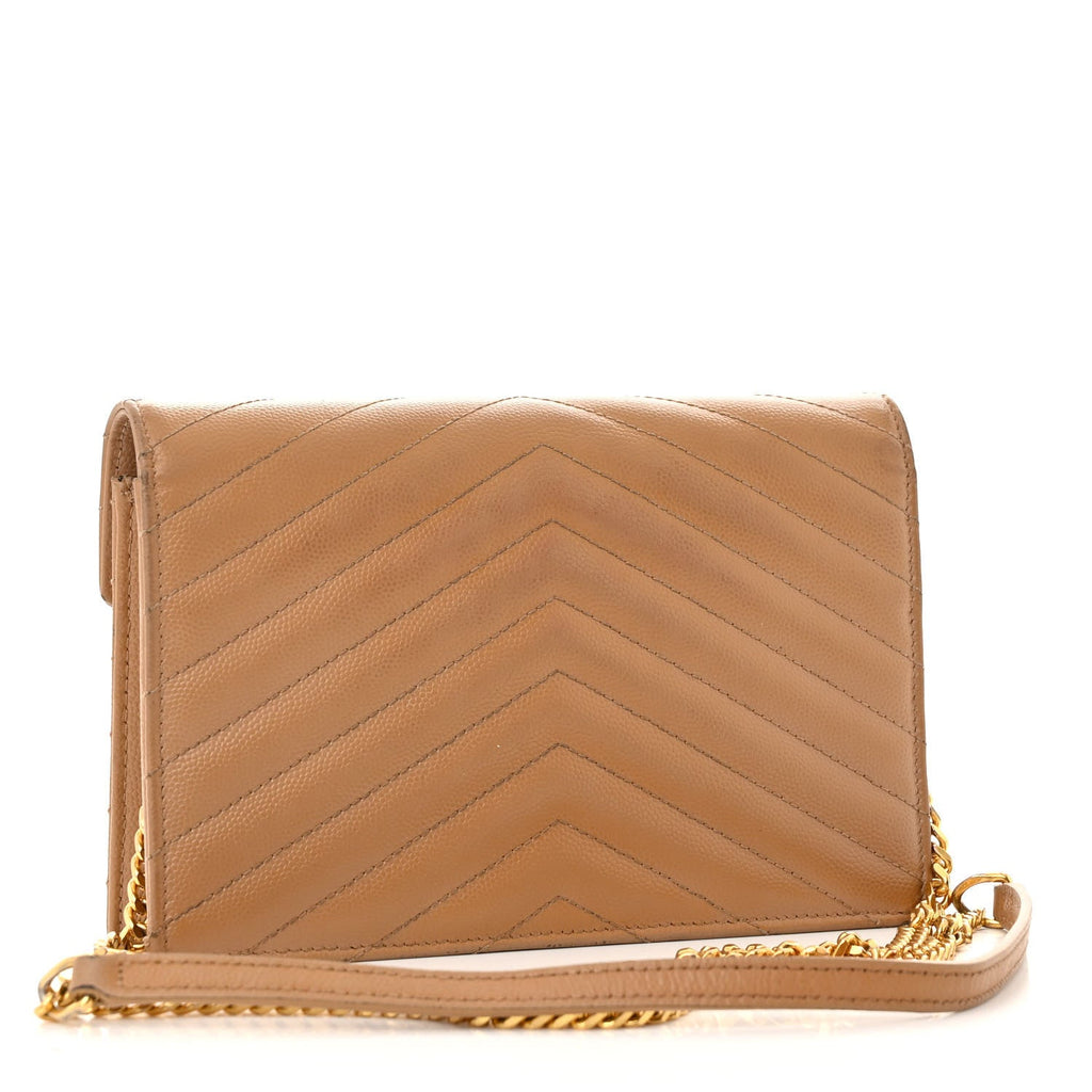 Grain De Poudre Matelasse Chevron Monogram Envelope Chain Wallet Dark Beige
