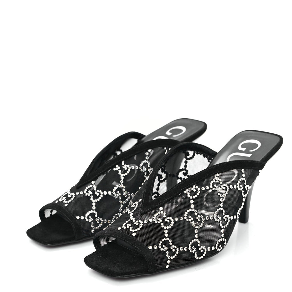 Tela Retino Kid Scamosciato Crystal GG Monogram Square G 95mm Slide Sandals 35 Black