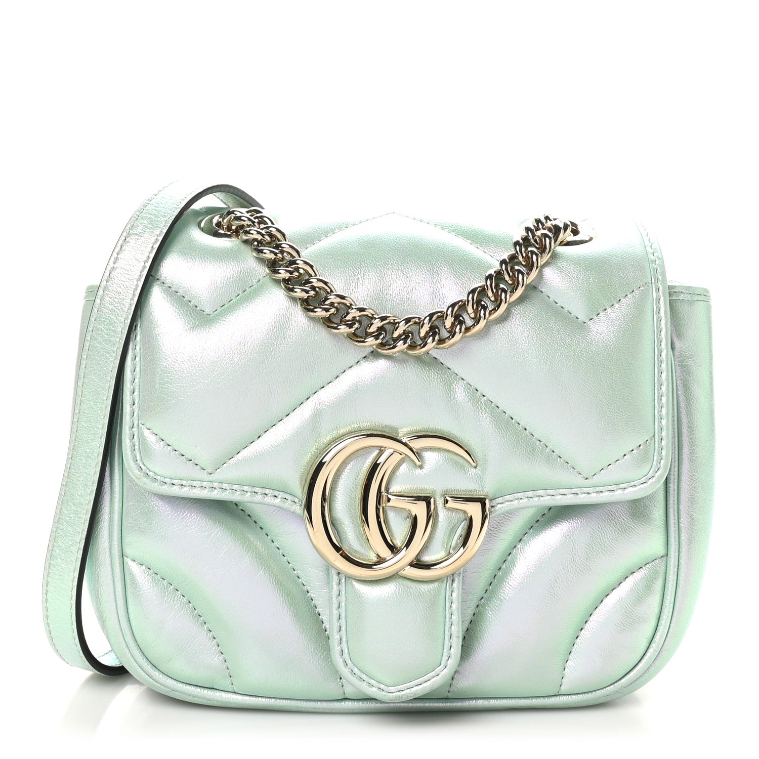 Iridescent Nappa Chevron Matelasse Mini GG Marmont Shoulder Bag Iridescent Salvy Green