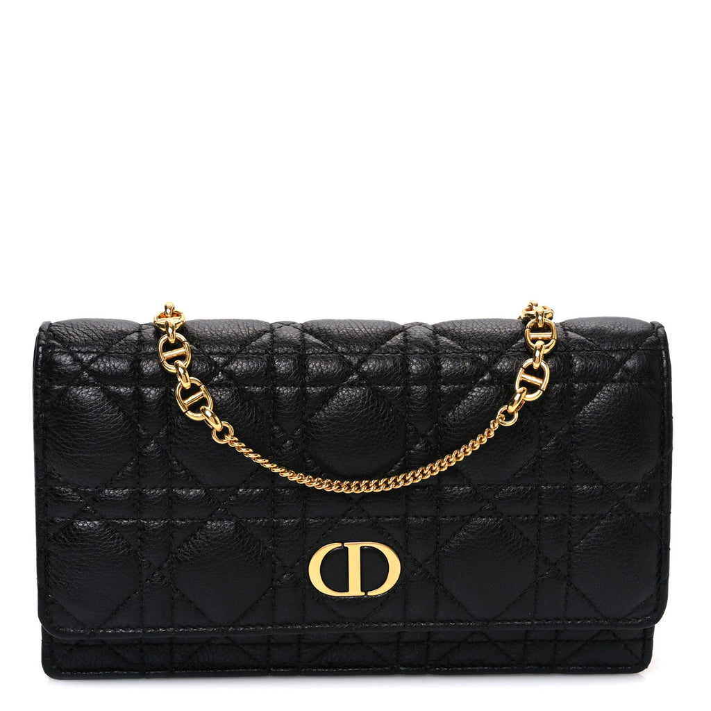 Supple Calfskin Caro Pouch with Chain Black