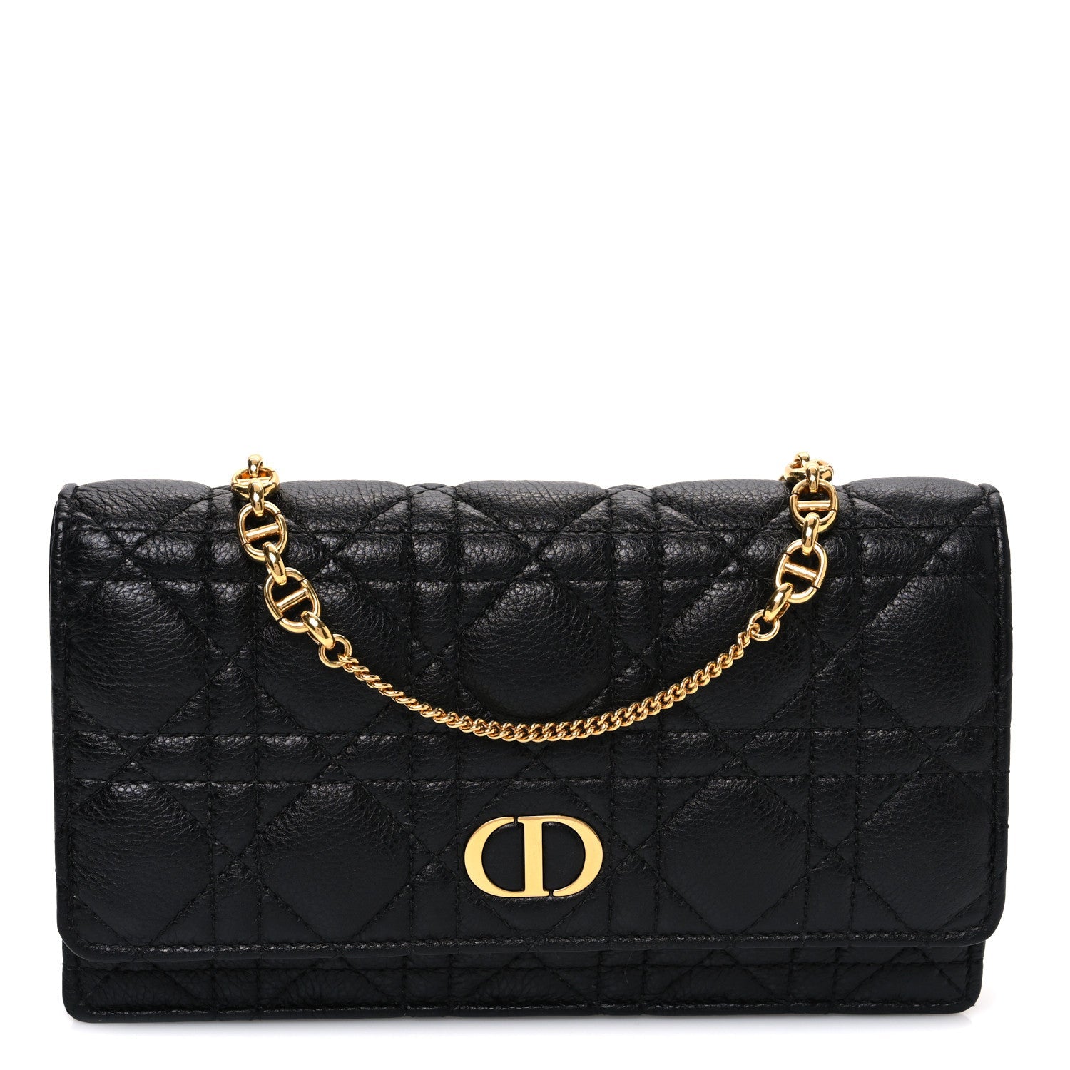 Supple Calfskin Caro Pouch with Chain Black