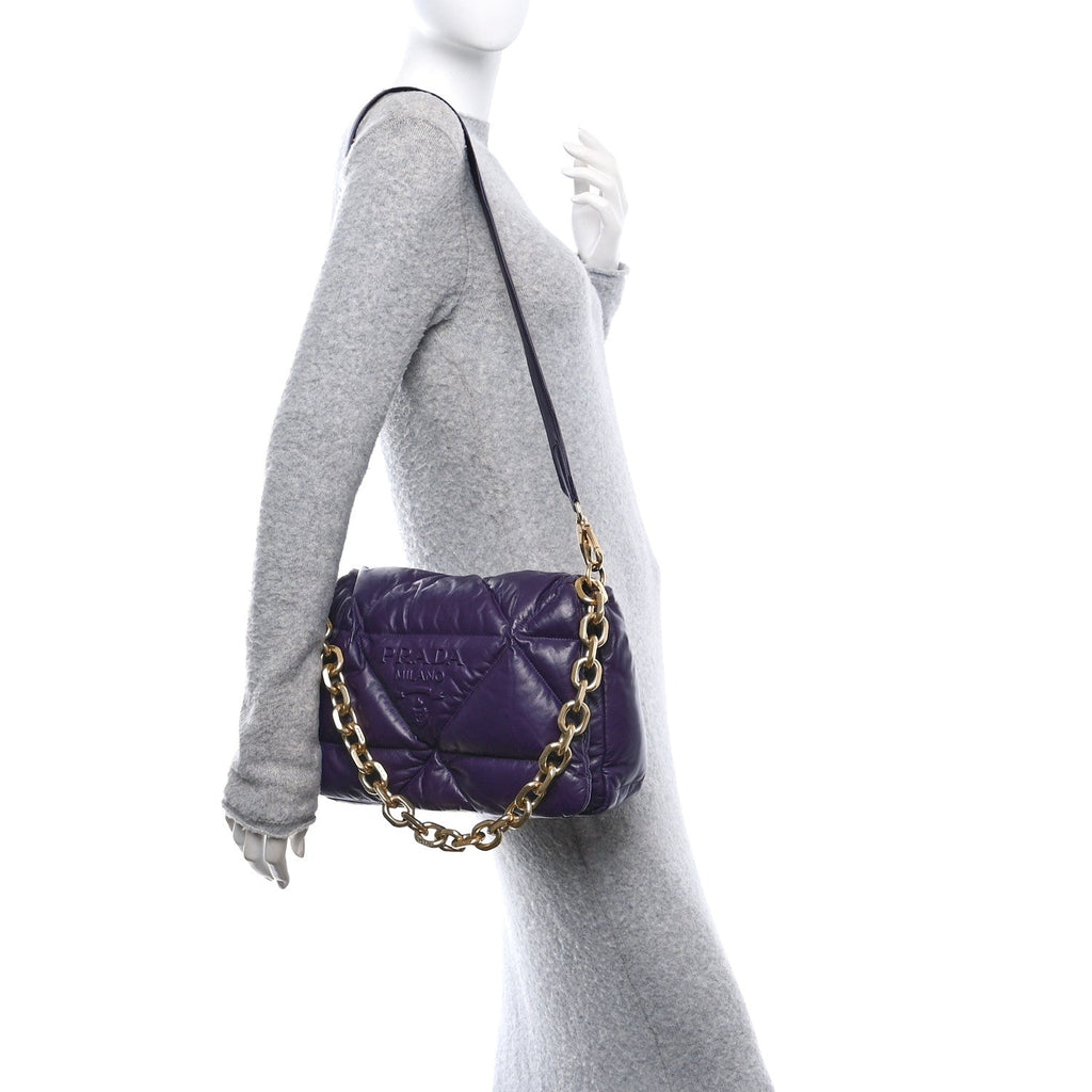 Nappa Soft Padded Logo Embossed Triangle Quilted Shoulder Bag Viola