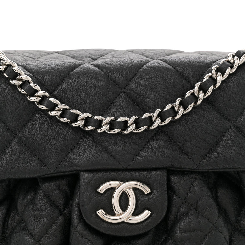 Washed Lambskin Quilted Medium Chain Around Messenger Black