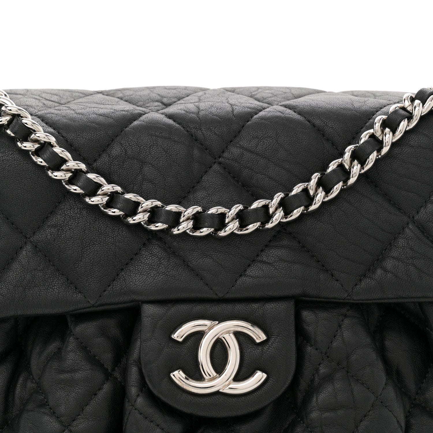 Washed Lambskin Quilted Medium Chain Around Messenger Black