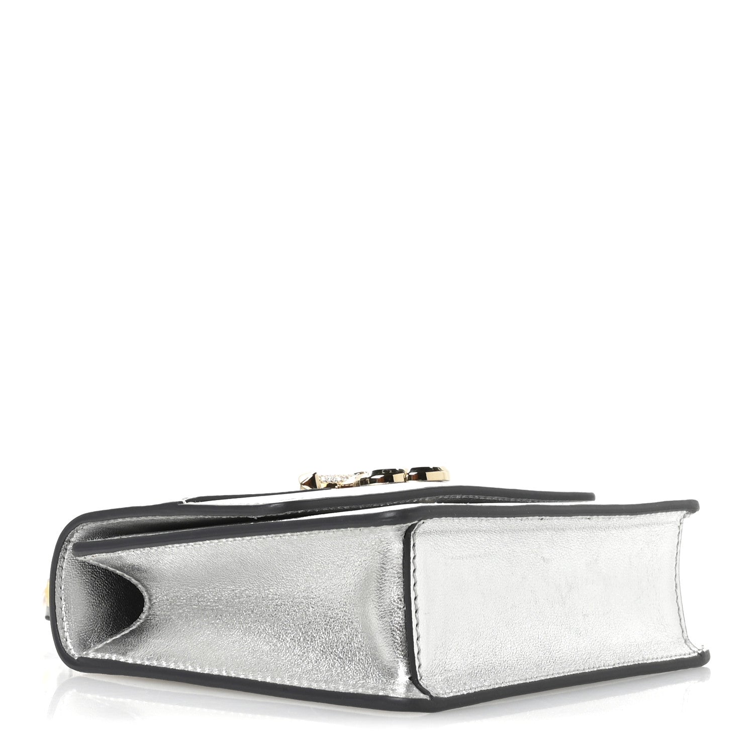 Metallic Calfskin Pearl Varenne Crystal Bar Avenue Chain Clutch Silver