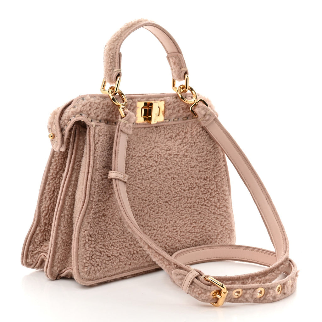 Curly Shearling Shiny Nappa Small Peekaboo I SEE U Satchel Rosa Plaster