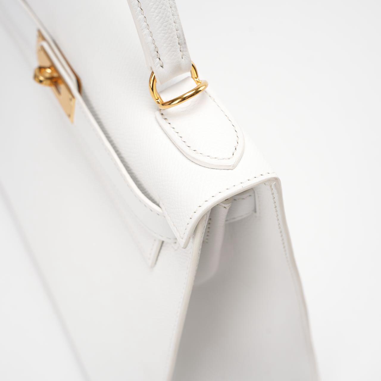 Hermes Kelly 28cm Sellier White Epsom Leather Gold Hardware Top Handle Bag 2015