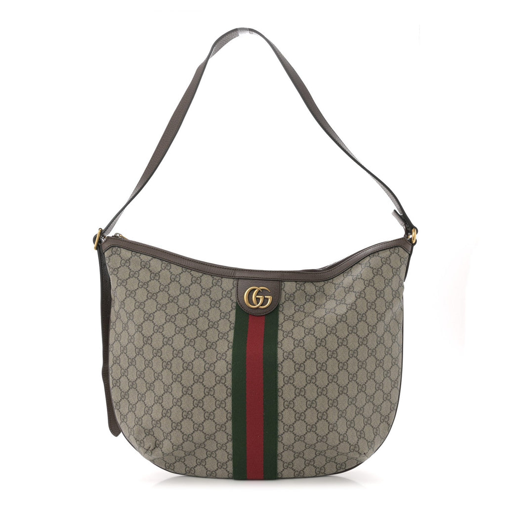 GG Supreme Monogram Web Ophidia Half Moon Hobo Brown