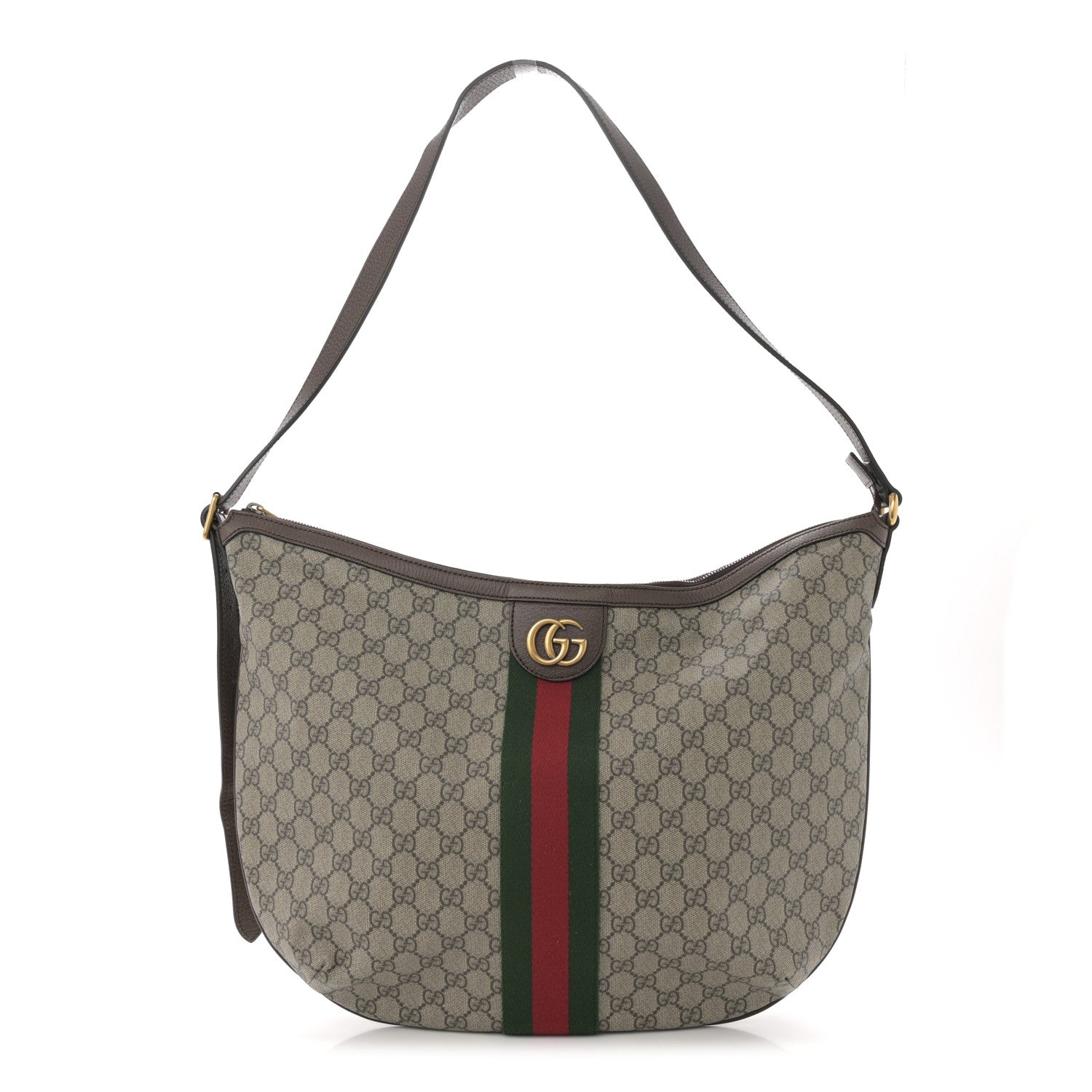 GG Supreme Monogram Web Ophidia Half Moon Hobo Brown