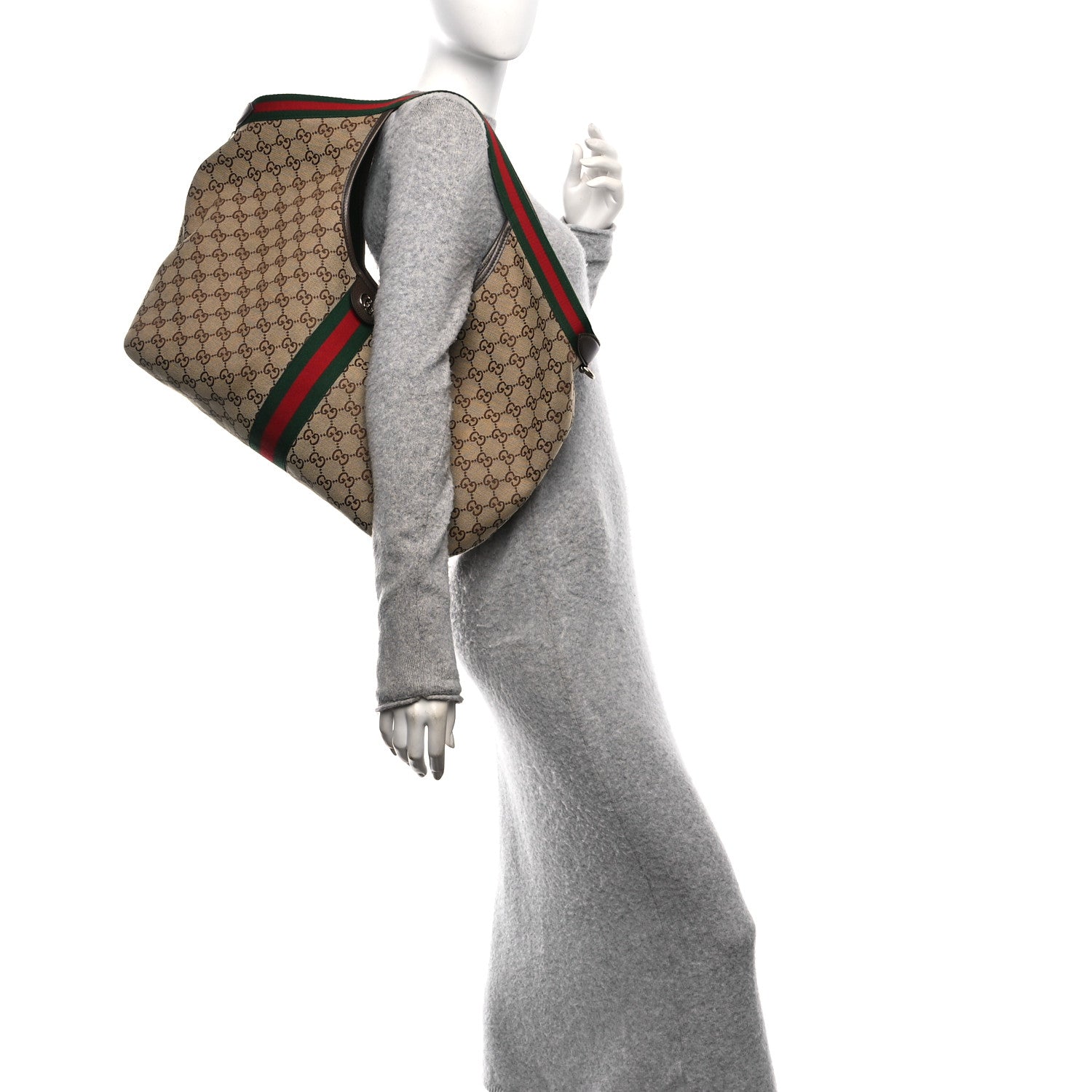 GG Monogram Web Large Giglio Tote Bag Beige Brown