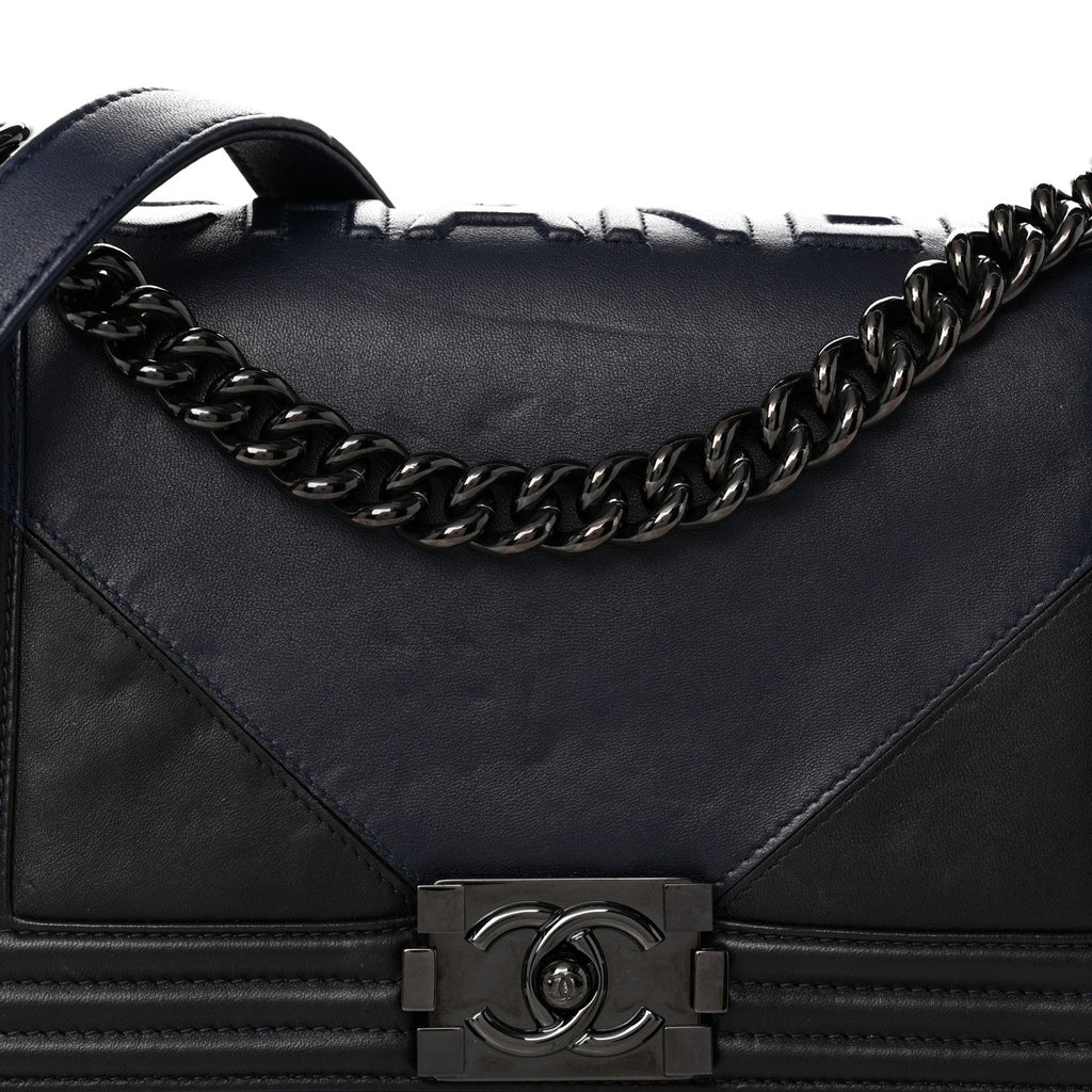 Calfskin Medium Bi-Color Boy Flap Black Dark Navy