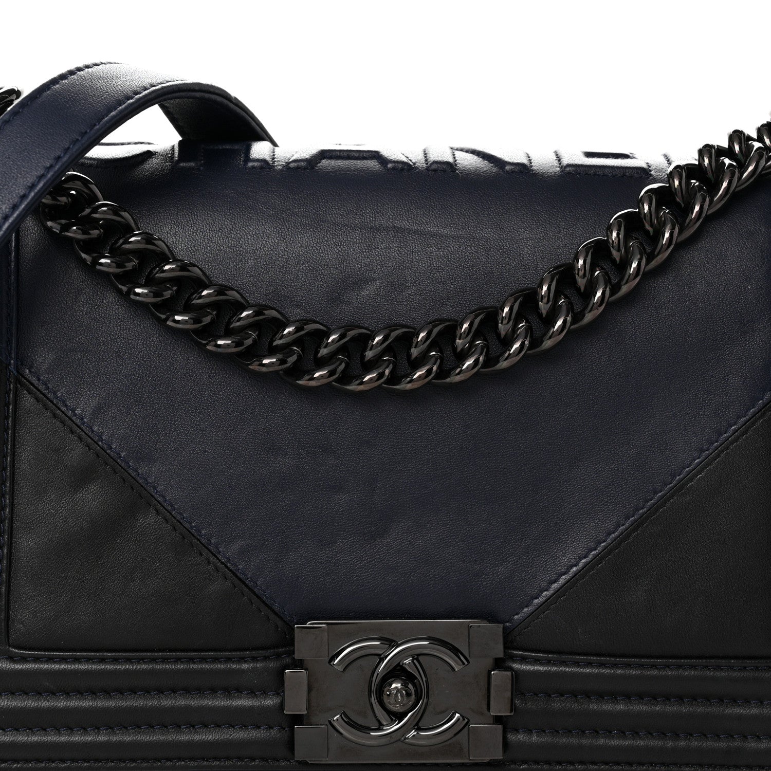 Calfskin Medium Bi-Color Boy Flap Black Dark Navy
