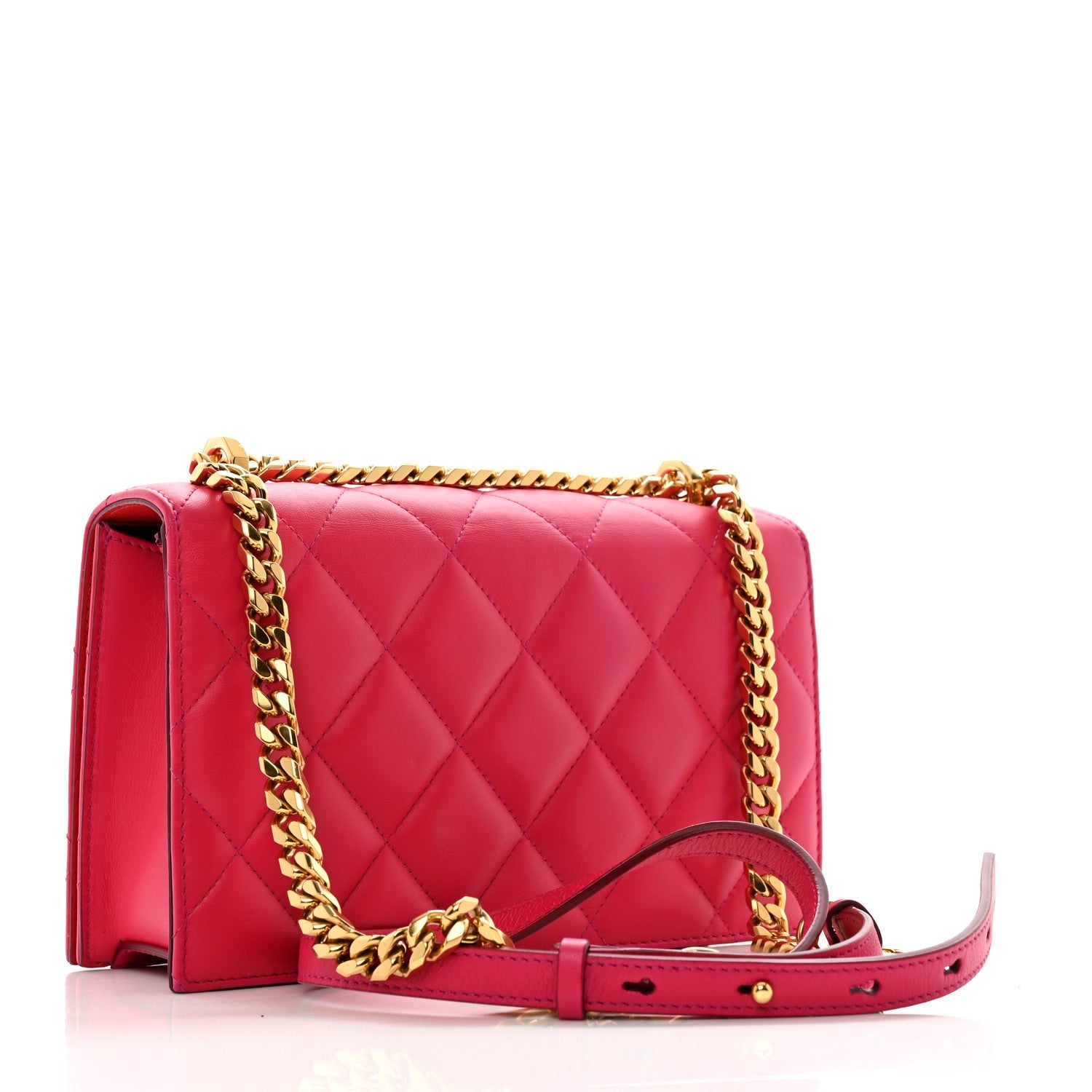 Lambskin Quilted Knuckle Shoulder Bag Fuchsia