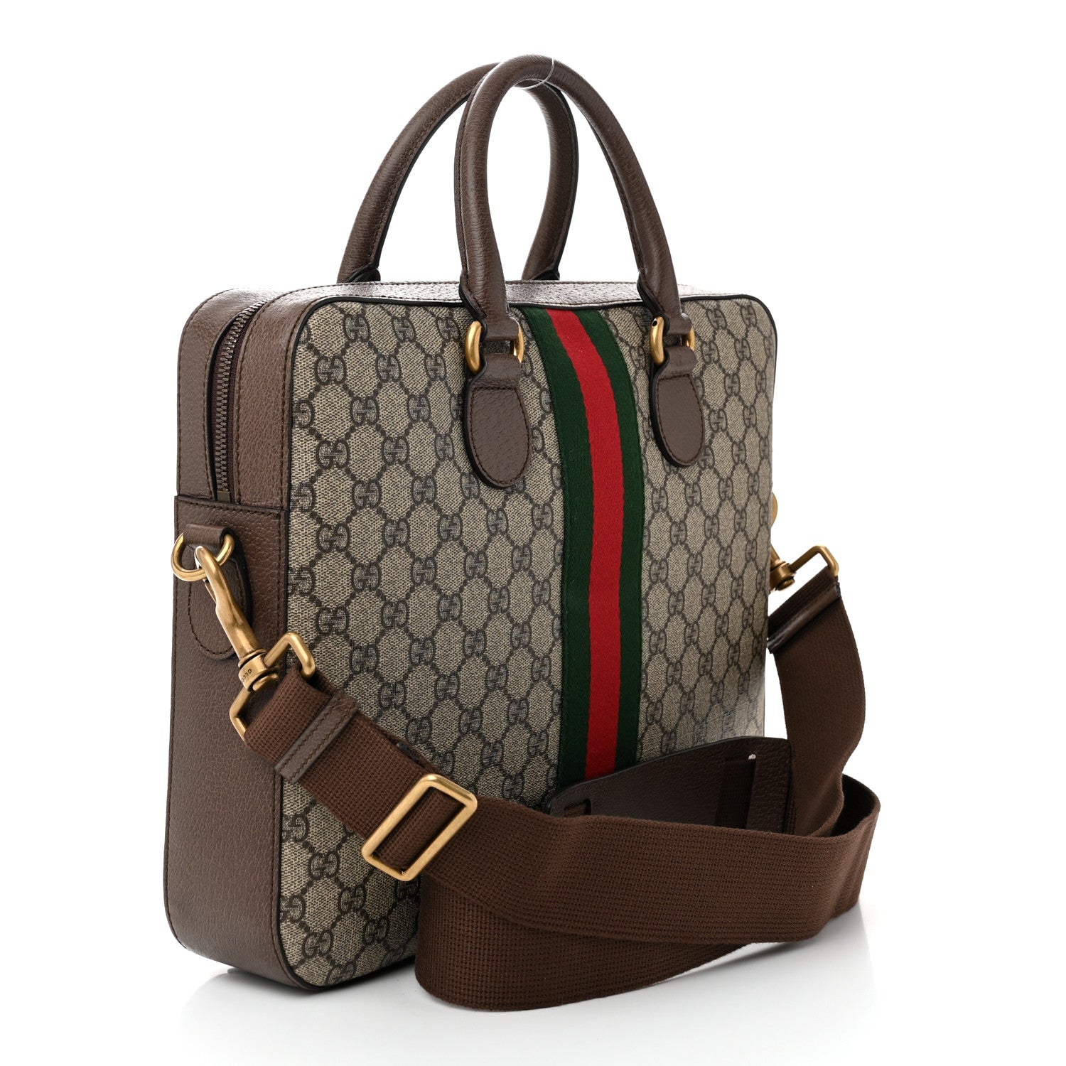 GG Supreme Monogram Textured Calfskin Web Medium Ophidia Briefcase Beige Ebony New Acero