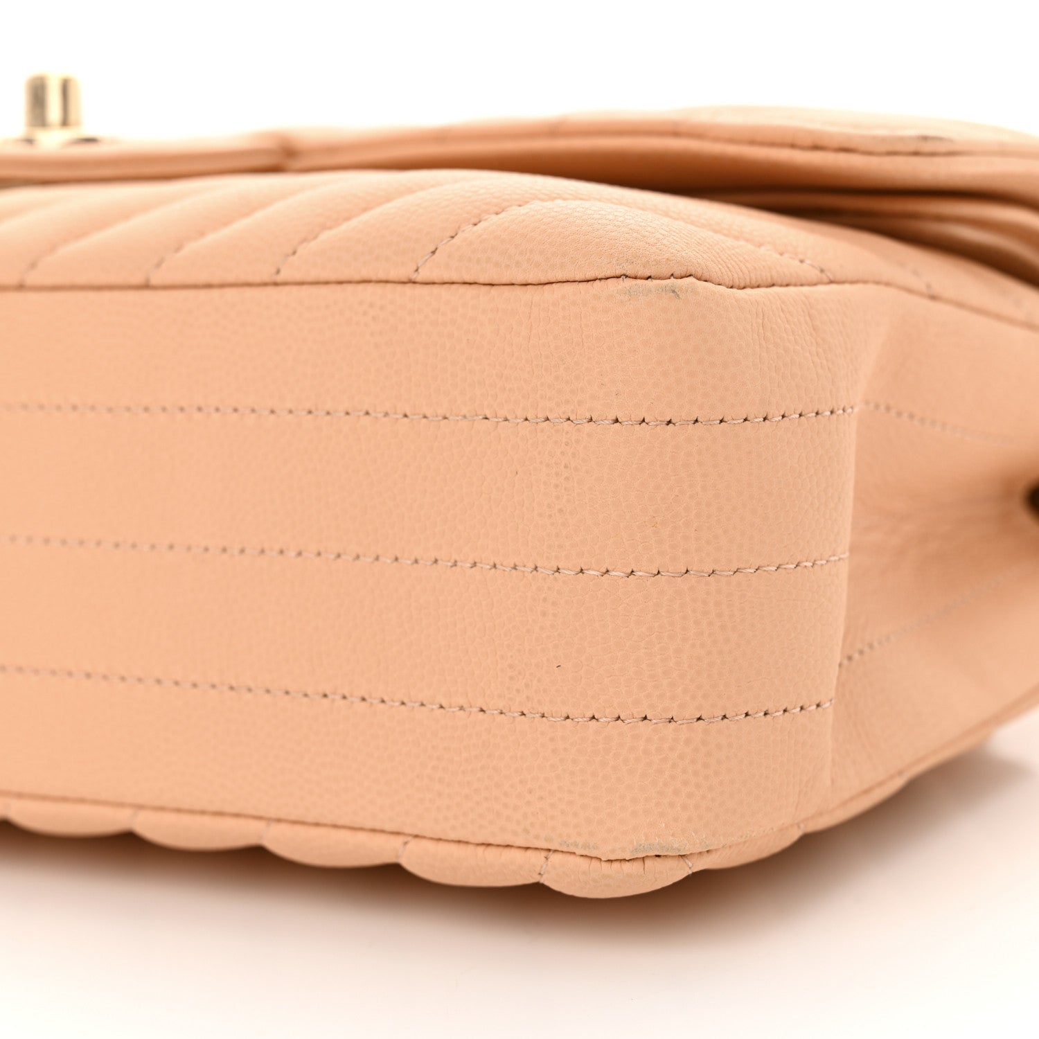 Caviar Chevron Quilted Medium Double Flap Beige