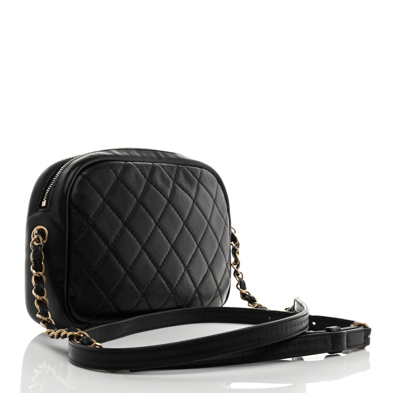 Lambskin Quilted Medium Buckle Camera Case Bag Black