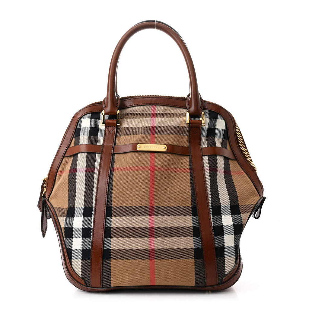 Bridle Calfskin House Check Medium Orchard Bowling Bag Dark Tan