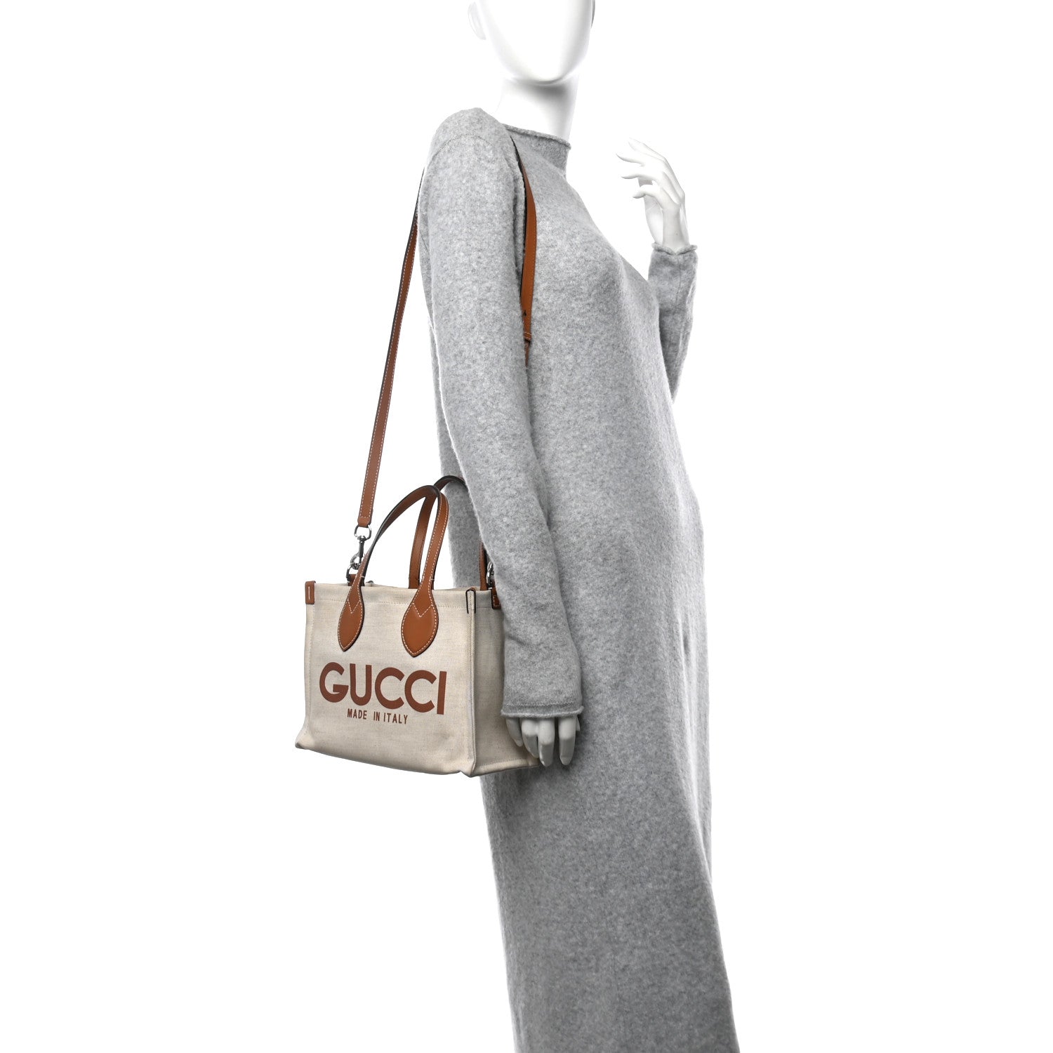 Canvas Calfskin Logo Print Medium Tote Bag Brown