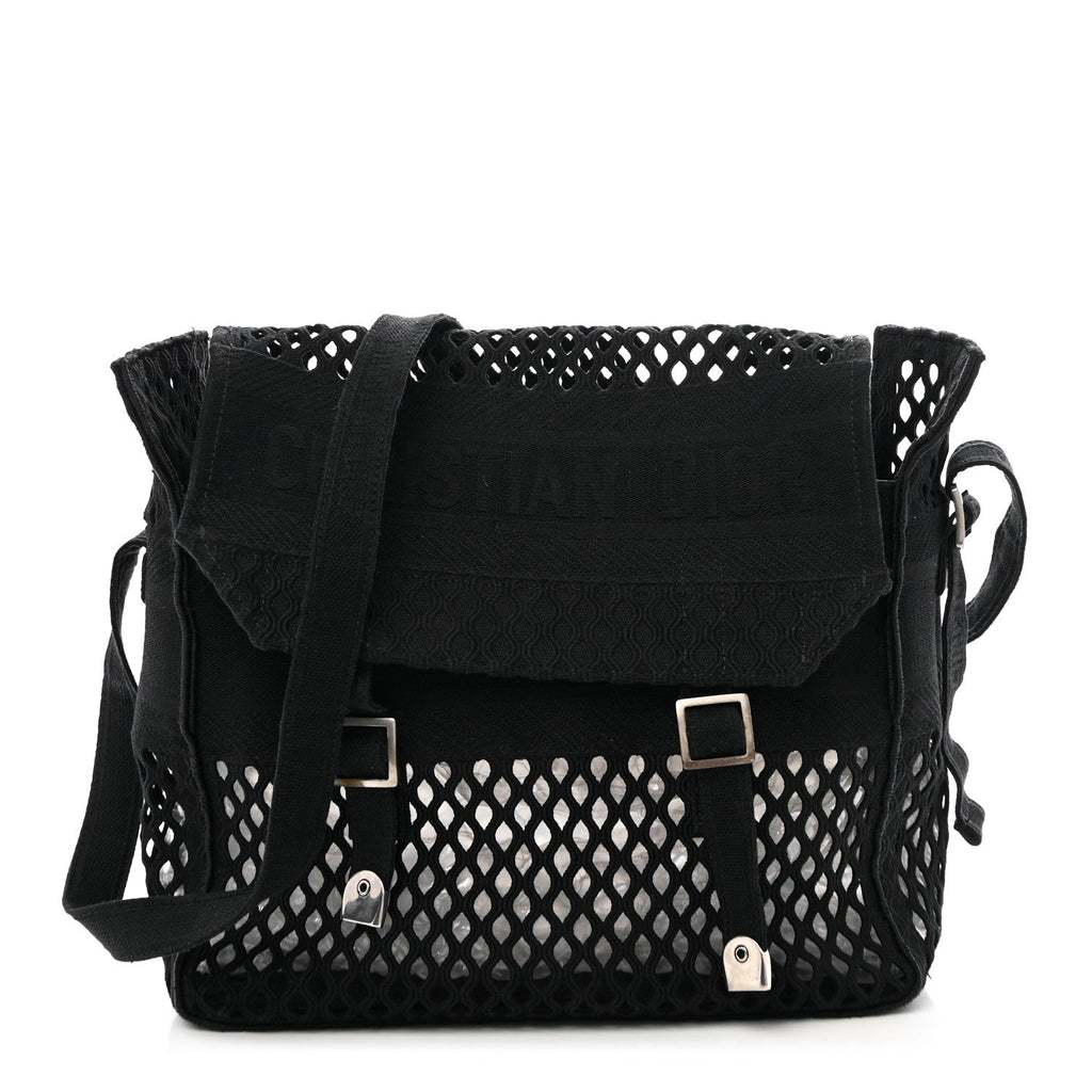Canvas Embroidered Mesh Diorcamp Messenger Black
