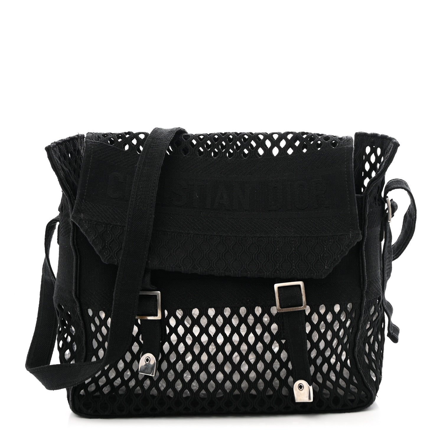 Canvas Embroidered Mesh Diorcamp Messenger Black
