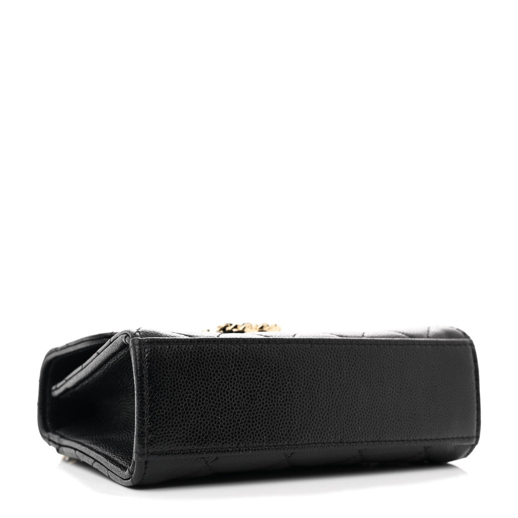 Caviar Quilted Double Chain Top Handle Flap With Chain Black