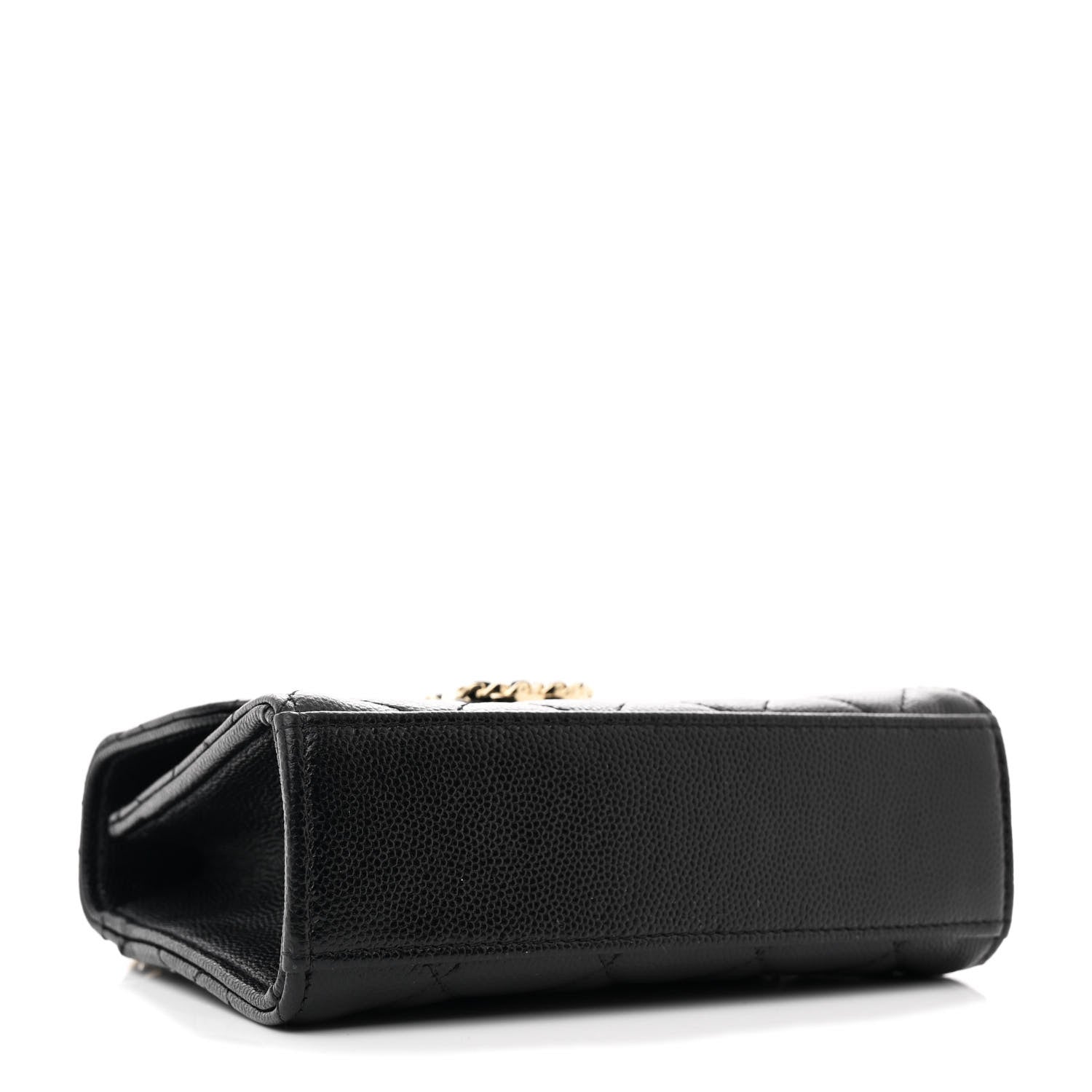 Caviar Quilted Double Chain Top Handle Flap With Chain Black