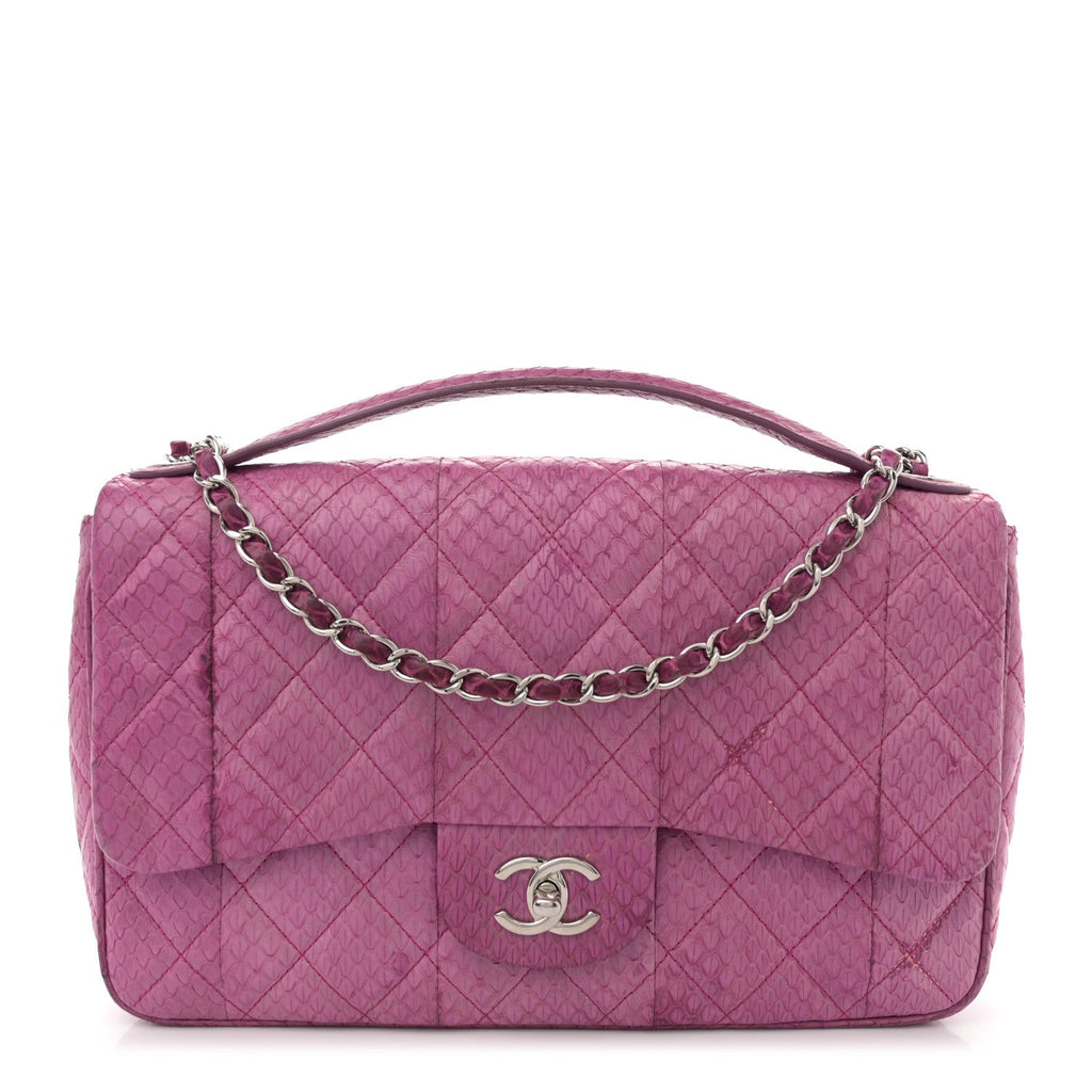 Elaphe Snakeskin Quilted Jumbo Easy Carry Flap Purple