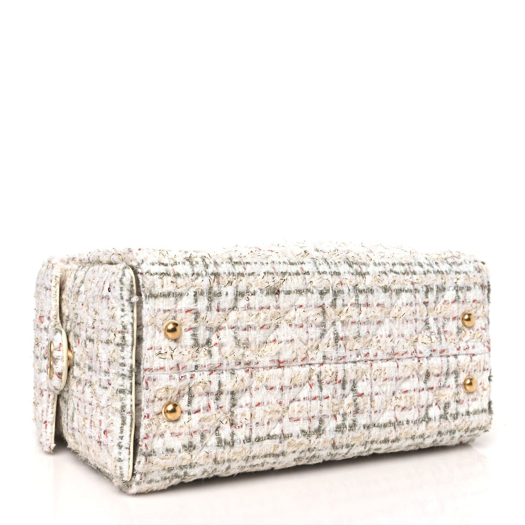 Tweed Quilted Small Chanel 25 Handbag Ecru Khaki Gold Red